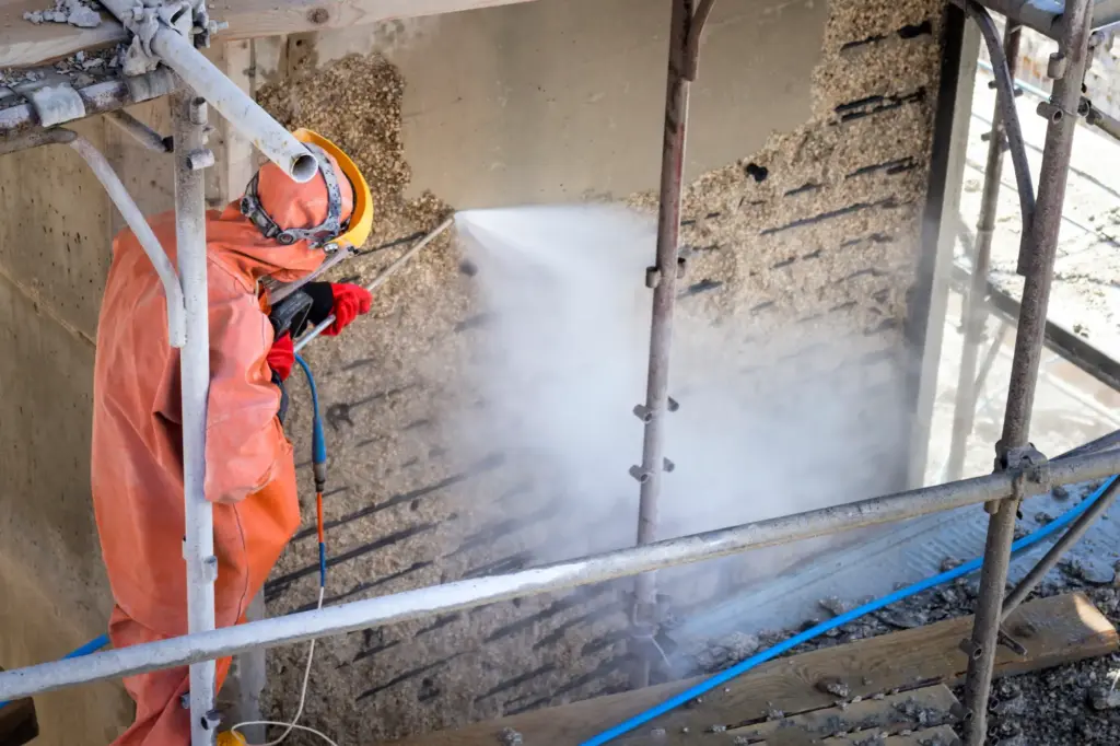Reinigung von Beton mit Hochdruckwasserstrahl
