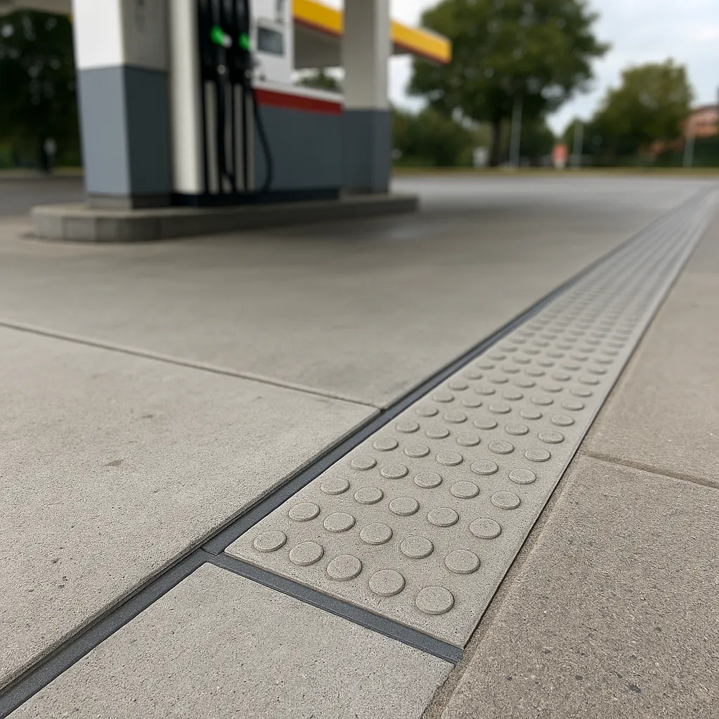 Tankstelle mit Bodenprofil und Riffelplatte